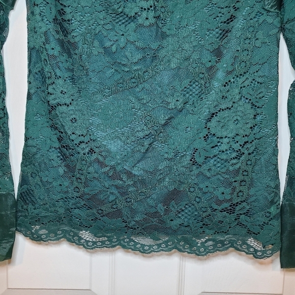 RACHEL PARCELL Lace Flutter Sleeve Top Green Long Sleeve Blouse Size XXS - Picture 5 of 12